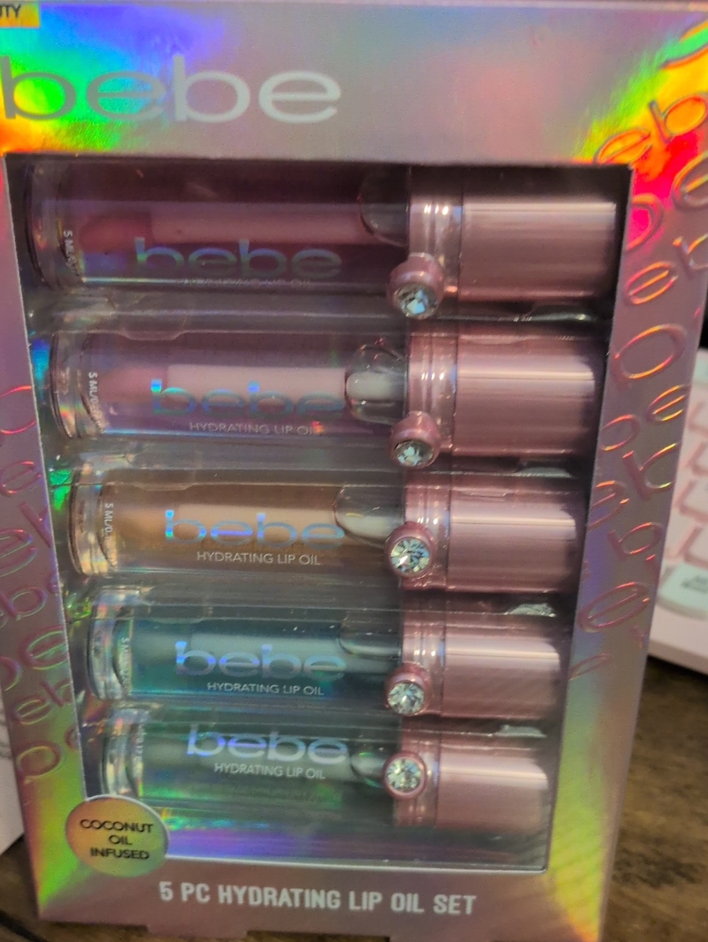 BEBE Hydrating Lip Oil Set  Qty 5 —coconut Oil Infused